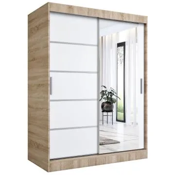 Szafa przesuwna MODUO COMFORT 2 150 dąb sonoma/biała mat z lustrem