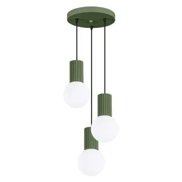 Lampa wisząca HALO 3P zielona oliwka ryflowana