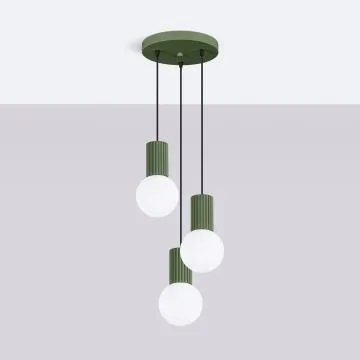 Lampa wisząca HALO 3P zielona oliwka ryflowana