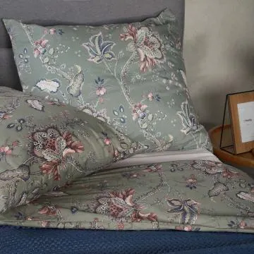 Komplet pościeli z mikrofibry CLARAS szara w liście i kwiaty 200x220 cm