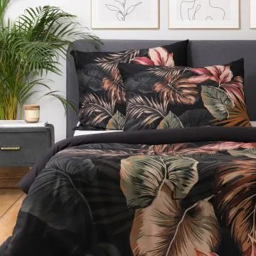 Komplet pościeli z mikrofibry FONCE czarna w liście 160x200 cm