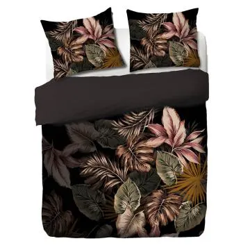 Komplet pościeli z mikrofibry FONCE czarna w liście 200x220 cm
