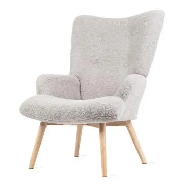 Fotel tapicerowany MOSS w tkaninie TEDDY BOUCLÉ jasnoszary
