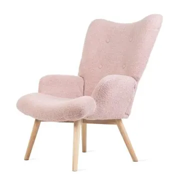 Fotel tapicerowany MOSS w tkaninie TEDDY BOUCLÉ różowy