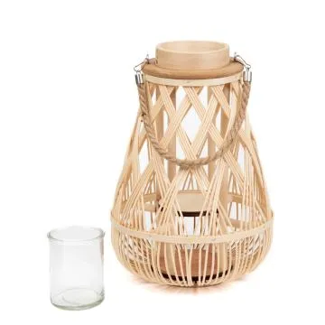 Lampion RADIANT pleciony z pojemnikiem na świece naturalny 35 cm 
