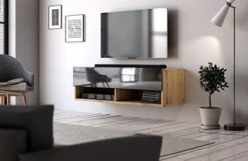 Szafka RTV DERBY 100cm dąb wotan/czarny połysk