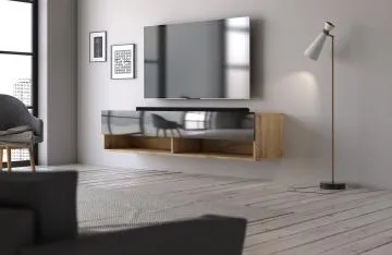 Szafka RTV DERBY 140cm dąb wotan/czarny połysk