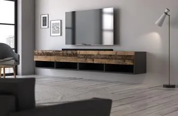 Szafka RTV DERBY DOUBLE 200cm grafit matera/dąb old style