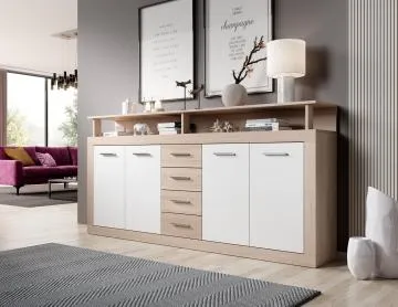 Komoda LUNA XXL 4D4S 190cm dąb sonoma/biała