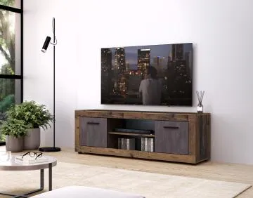 Szafka RTV LUNA 2D 140cm ciemny dąb old style/grafit matera