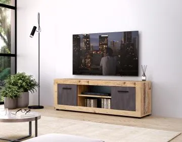 Szafka RTV LUNA 2D 140cm jasny dąb old style/grafit matera