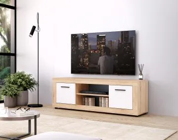 Szafka RTV LUNA 2D 140cm dąb sonoma/biała