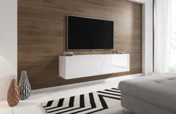 Szafka RTV SLANT 160cm biała/biały połysk z oświetleniem LED