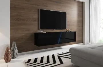 Szafka RTV SLANT 160cm czarna/czarny połysk z oświetleniem LED