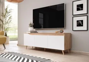Szafka RTV TUE 140cm dąb craft złoty/biały mat
