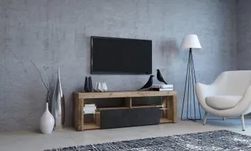 Szafka RTV EVEREST 140cm dąb old style/antracytowa z oświetleniem LED