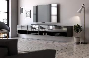 Szafka RTV DERBY DOUBLE 200cm czarny mat/czarny połysk