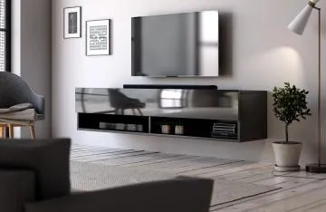 Szafka RTV DERBY 140cm czarny mat/czarny połysk