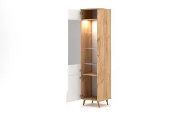 Witryna wysoka TUE 2D LED dąb craft złoty/biały mat
