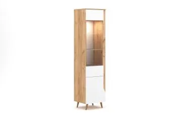 Witryna wysoka TUE 2D LED dąb craft złoty/biały mat