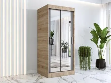 Szafa przesuwna MODUO COMFORT 90 dąb sonoma/antracyt z dwoma lustrami