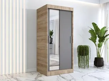 Szafa przesuwna MODUO COMFORT 90 dąb sonoma/antracyt z lustrem po lewej