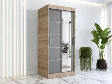 Szafa przesuwna MODUO COMFORT 2 90 dąb sonoma/antracyt z lustrem