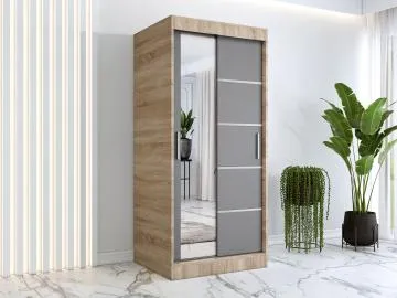Szafa przesuwna MODUO COMFORT 3 90 dąb sonoma/antracyt z lustrem