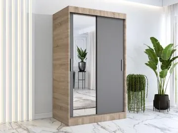 Szafa przesuwna MODUO COMFORT 120 dąb sonoma/antracyt z lustrem po lewej