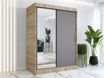 Szafa przesuwna MODUO COMFORT 150 dąb sonoma/antracyt z lustrem po lewej