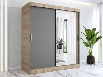 Szafa przesuwna MODUO COMFORT 180 dąb sonoma/antracyt z lustrem po prawej