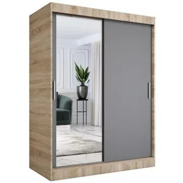 Szafa przesuwna MODUO COMFORT 150 dąb sonoma/antracyt z lustrem po lewej