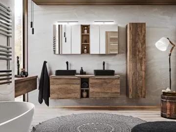 Szafka pod umywalkę nablatową SANTA FE OAK 60 cm + SANTA FE OAK 60 cm + regał dolny 20 cm dąb - zestaw z blatem