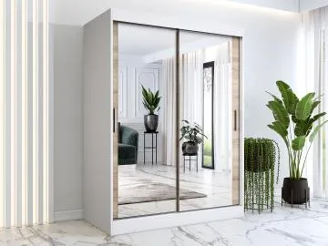 Szafa przesuwna MODUO COMFORT 150 biała mat/dąb sonoma z dwoma lustrami