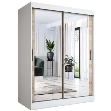 Szafa przesuwna MODUO COMFORT 150 biała mat/dąb sonoma z dwoma lustrami
