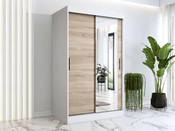Szafa przesuwna MODUO COMFORT 120 biała mat/dąb sonoma z lustrem po prawej