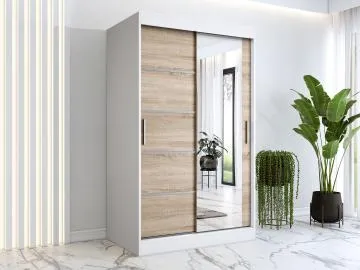 Szafa przesuwna MODUO COMFORT 2 120 biała mat/dąb sonoma z lustrem