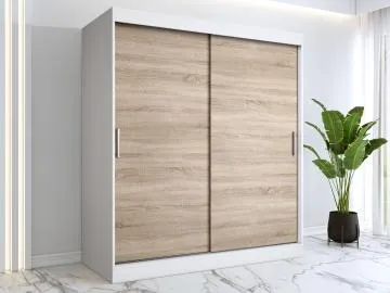 Szafa przesuwna MODUO COMFORT 180 biała mat/dąb sonoma gładka