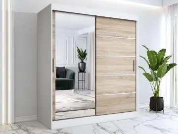 Szafa przesuwna MODUO COMFORT 3 180 biała mat/dąb sonoma z lustrem
