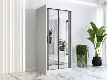 Szafa przesuwna MODUO COMFORT 90 biała mat/antracyt z dwoma lustrami