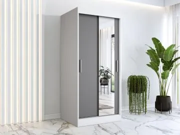 Szafa przesuwna MODUO COMFORT 90 biała mat/antracyt z lustrem po prawej