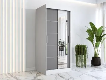 Szafa przesuwna MODUO COMFORT 2 90 biała mat/antracyt z lustrem