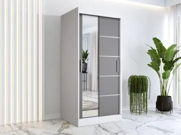 Szafa przesuwna MODUO COMFORT 3 90 biała mat/antracyt z lustrem