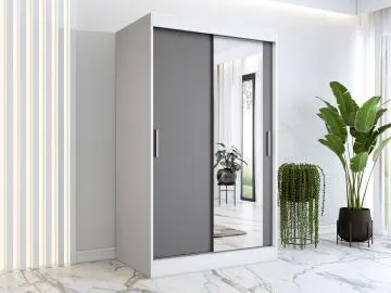 Szafa przesuwna MODUO COMFORT 120 biała mat/antracyt z lustrem po prawej
