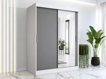 Szafa przesuwna MODUO COMFORT 150 biała mat/antracyt z lustrem po prawej