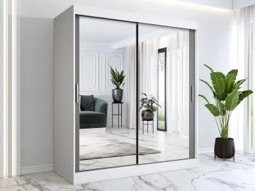 Szafa przesuwna MODUO COMFORT 180 biała mat/antracyt z dwoma lustrami