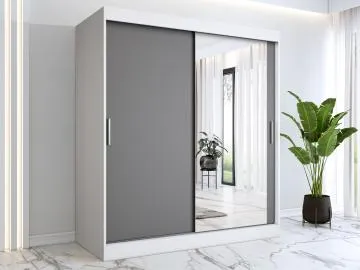 Szafa przesuwna MODUO COMFORT 180 biała mat/antracyt z lustrem po prawej