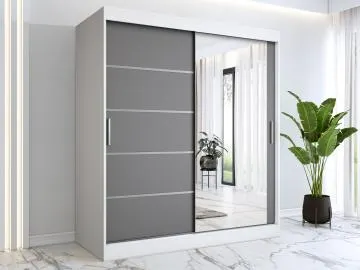 Szafa przesuwna MODUO COMFORT 2 180 biała mat/antracyt z lustrem
