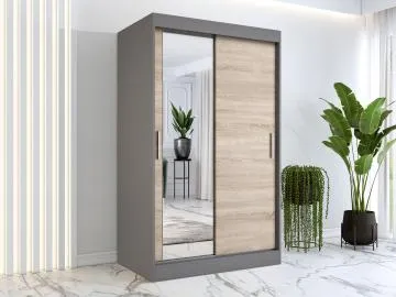 Szafa przesuwna MODUO COMFORT 120 antracyt/dąb sonoma z lustrem po lewej