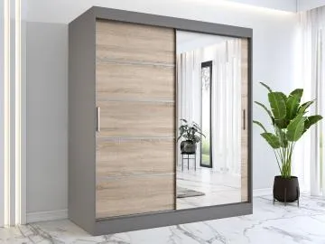 Szafa przesuwna MODUO COMFORT 2 180 antracyt/dąb sonoma z lustrem